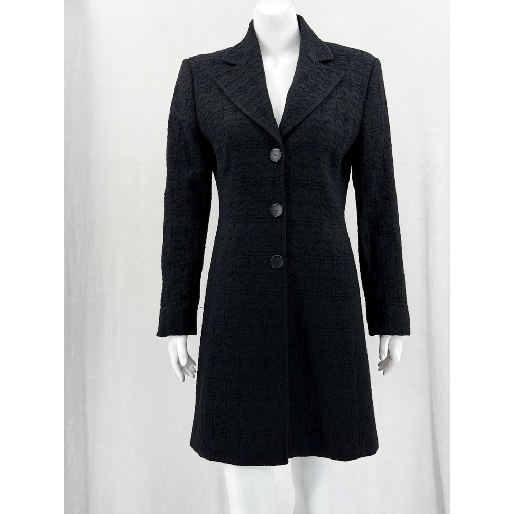 Zanella Coat Women 6 Black Textured 100% Wool Ariana Travel Classic Quiet Luxury